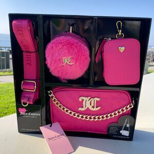 Juicy Couture Free Love 4pc Camera Bag Gift Set Pink‎ Faux Fur NWT